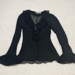 Chic Vintage Hokus Pokus Black Ruffled Blouse for Women Size Medium